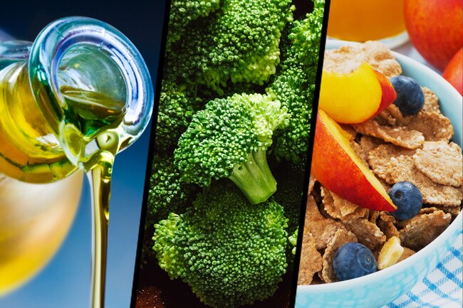Diverse olier er rigest på vitamin E, mens asparges, broccoli og avocado også er gode kilder. Nogle fødevarer, som nogle cornflakes-produkter,  er desuden berigede med vitaminer og mineraler, hvor E også er blandt.