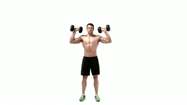 træning derhjemme med træningsudstyr: Dumbbell standing shoulder press