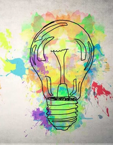 Mental sundhed og anti-stress: Grafisk tegning af en lyspære med forskellige farver